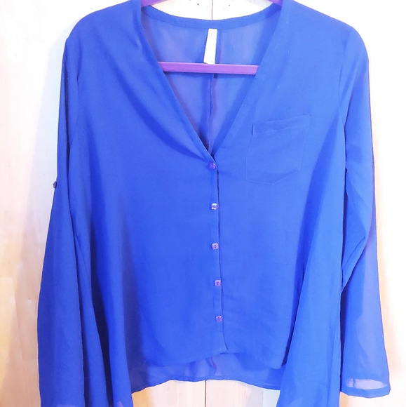 Live 4 truth Blue Chiffon Sheer Button Down Blouse Size Women's Medium NEW - Picture 5 of 8